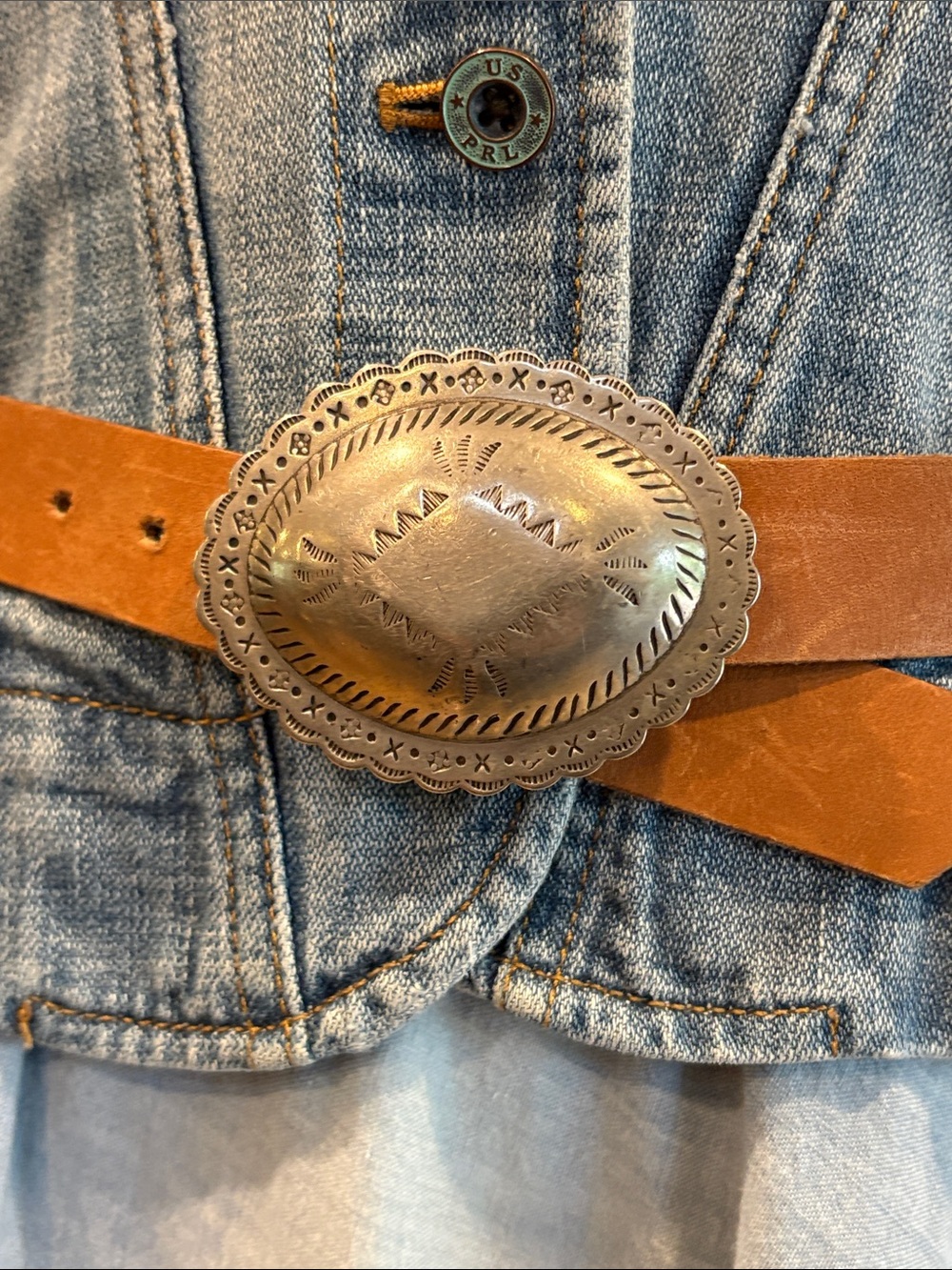 Vintage Brown Leather Skinny Concho Belt size Small - Picture 6 of 10